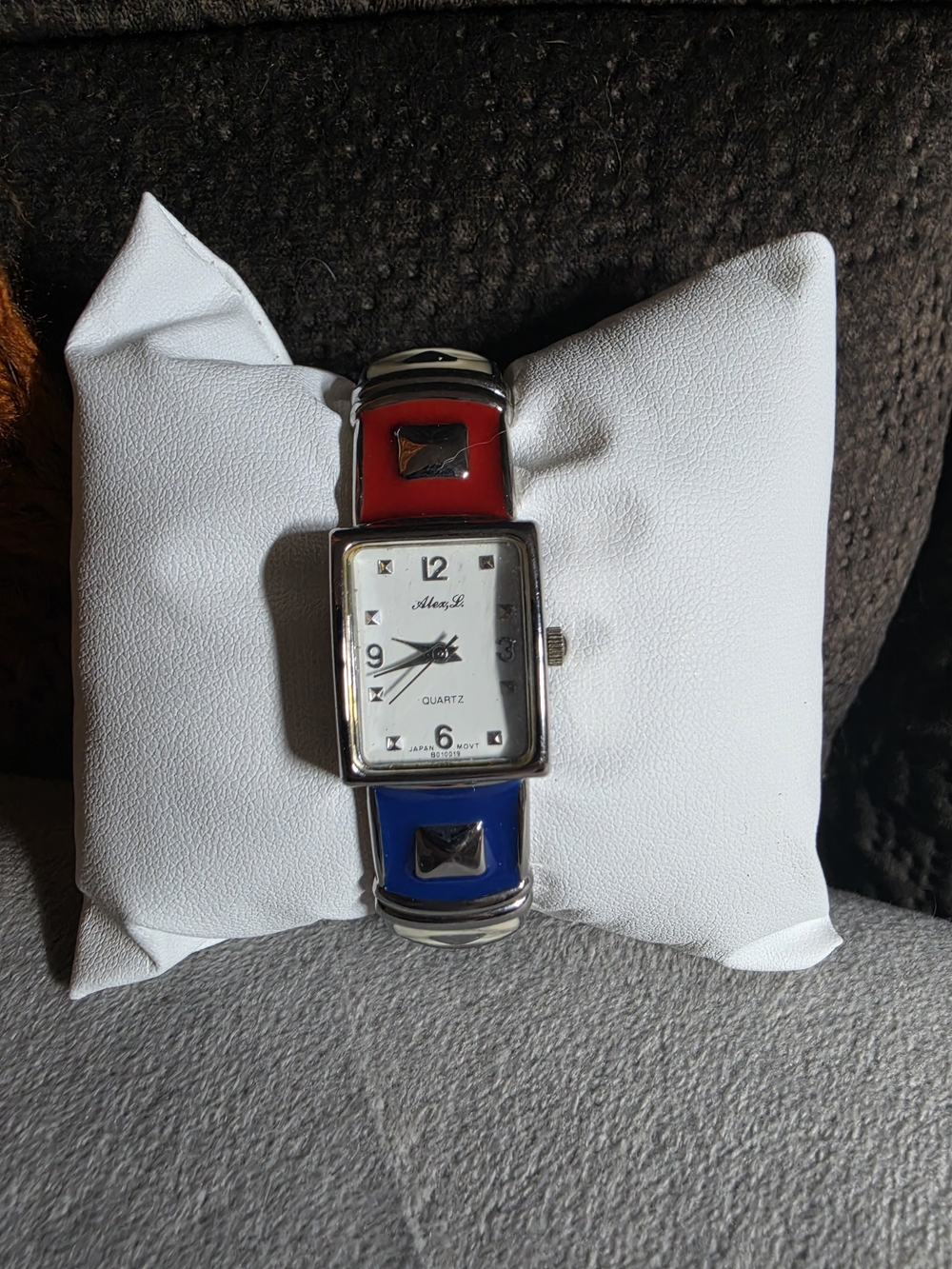 Alex L Red, White And Blue Enamel Bangle Watch
